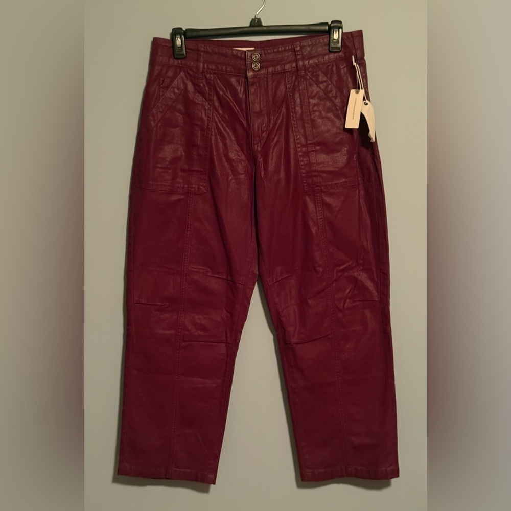 Anthropologie Pilcro Wine Coated Pants Women’s 31 Waxed Straight Leg NWT